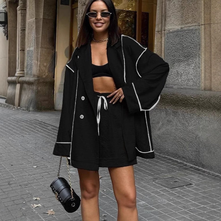 Damen oversized Blazerjacke mit kontrastierendem Piping Drune