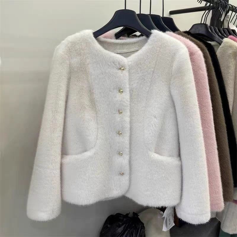 Damen kuschelige Fleecejacke mit modischem Knopfdesign Drune