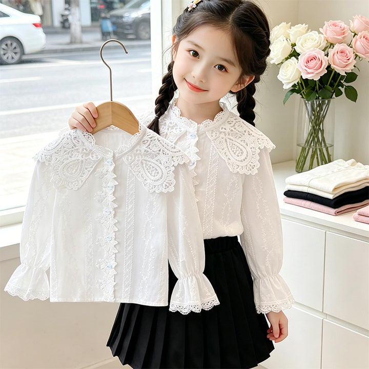 Mädchen elegante Bluse mit Rüschenkragen und Spitzenakzenten Drune
