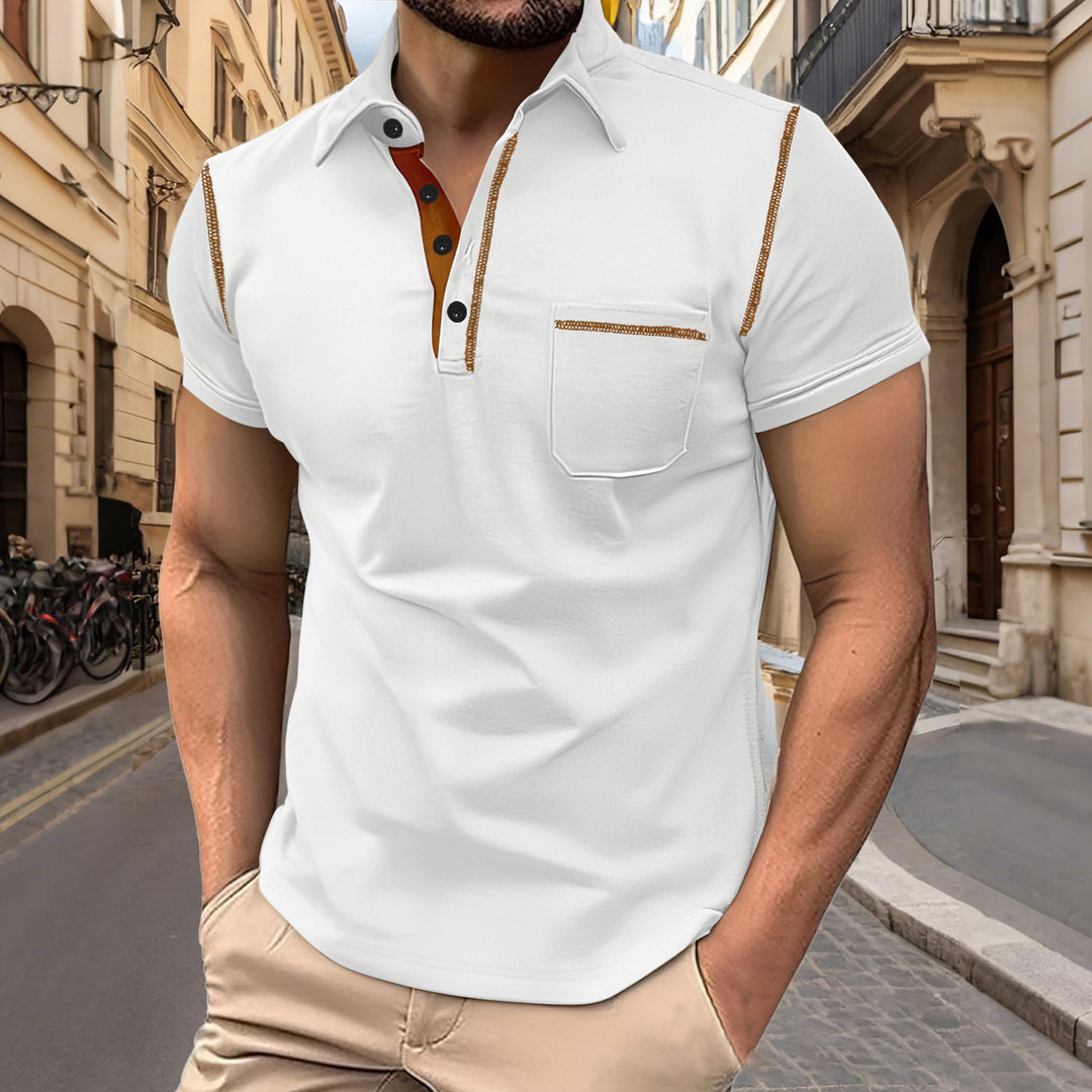 Herren nan Kurzarm-Polo mit Brusttasche, kontrastierender Steppnaht und Hemdkragen Drune