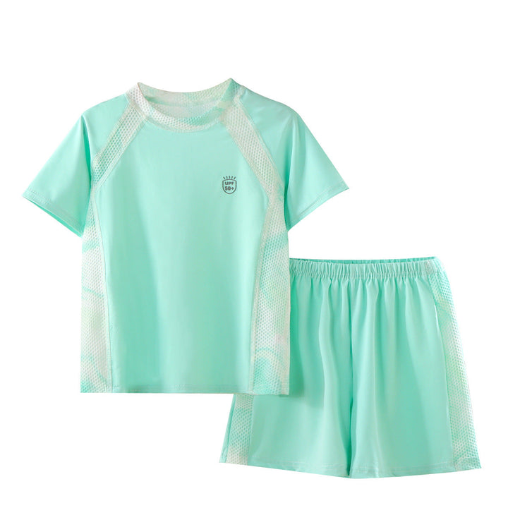 Damen nan UV-Schutz Bade-Set mit Kurzarm-Rashguard und elastischen Badeshorts Drune
