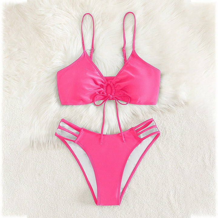 Damen Triangel-Bikini-Set mit Schleifen-Detail und modischen Einschnitten Drune