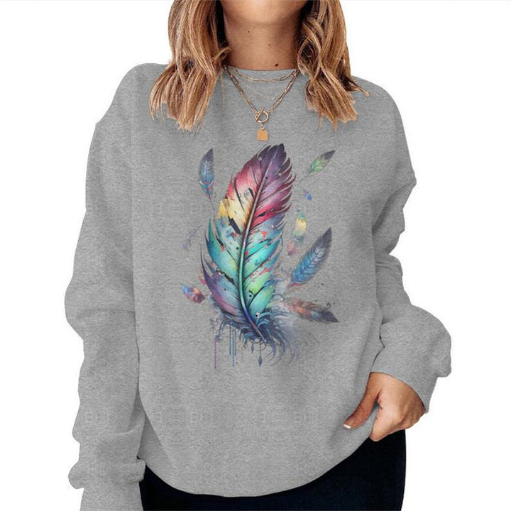 Damen Sweatshirt mit buntem Federdesign und lässigem Schnitt Drune