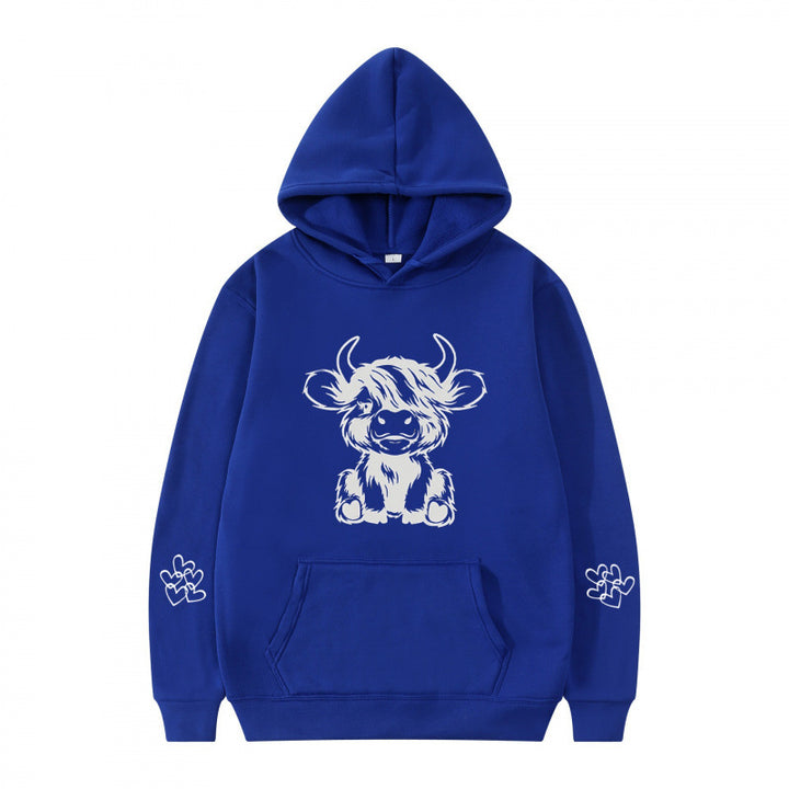Damen Kapuzensweater mit entzückendem Kuhmotiv und praktischen Kängurutaschen Drune