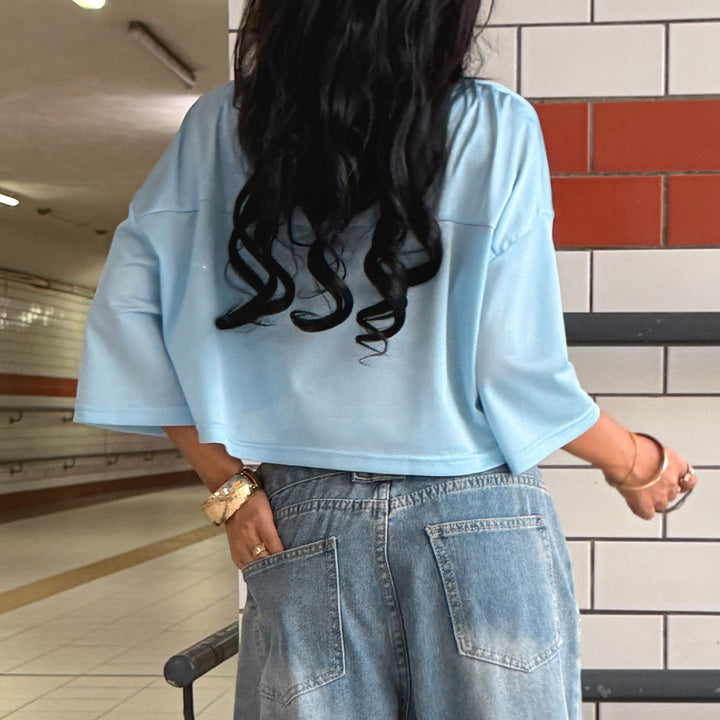 Damen Crop-Top im Sportlichen Design mit V-Ausschnitt und Netzdetails Drune