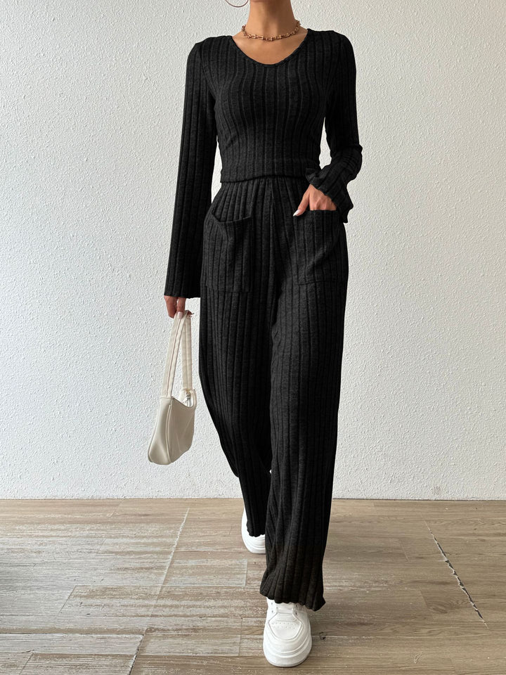 Damen Lässiger Strickanzug mit Taschen Drune