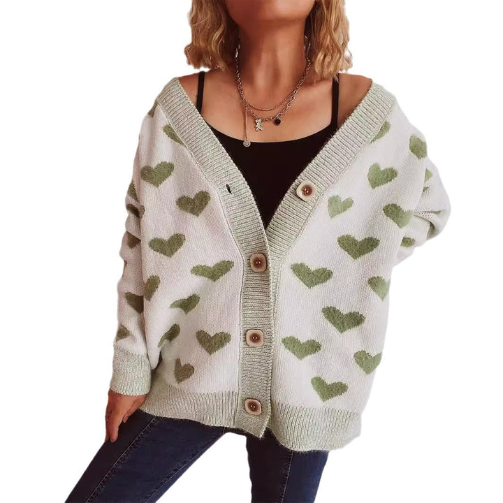 Damen Strickjacke mit herzförmigem Muster und Knopfdetails Drune