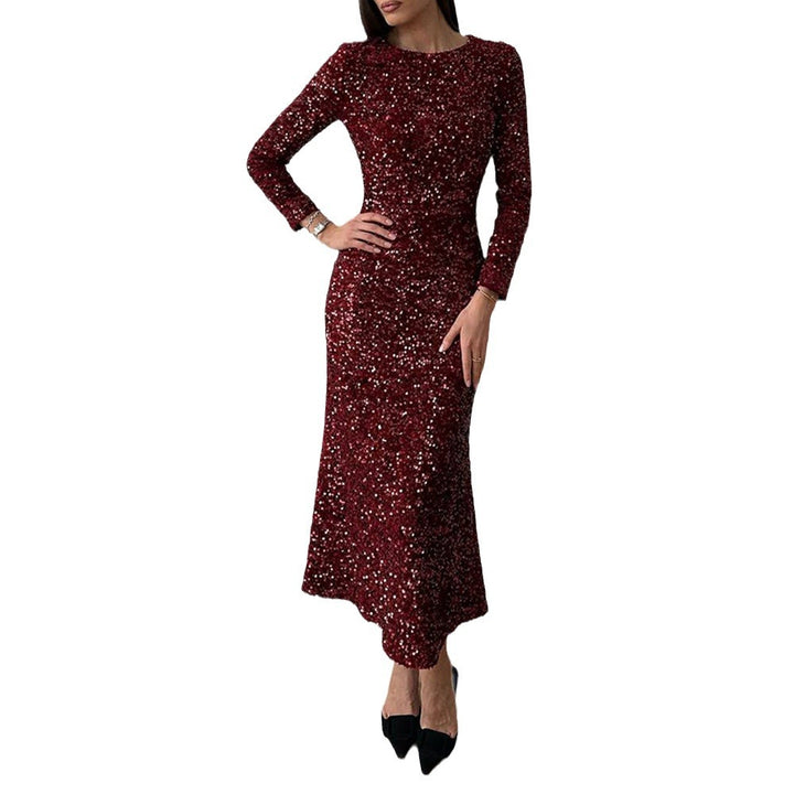 Damen Glitzerndes Abendkleid mit langen Ärmeln und schwingendem Saum Drune