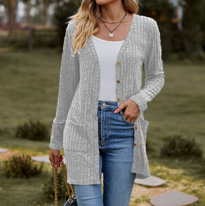 Damen Strickjacke mit elegantem Rippenmuster und praktischen Taschen Drune
