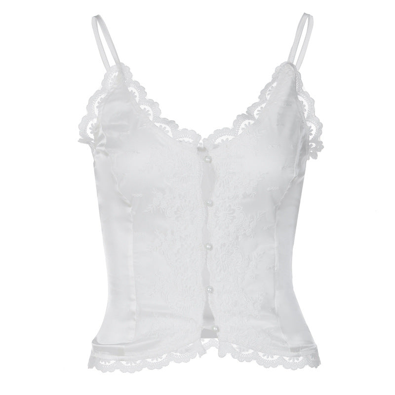 Damen Spitzen-Corsage mit eleganter Knopfleiste Drune
