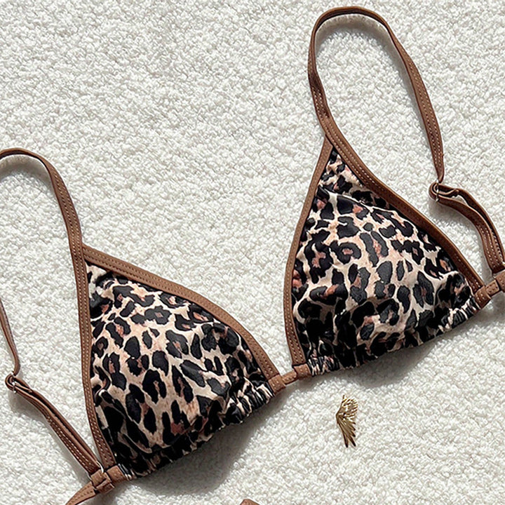 Damen Triangel-Bikini-Set mit stilvollem Tiermuster und verstellbaren Trägern Drune