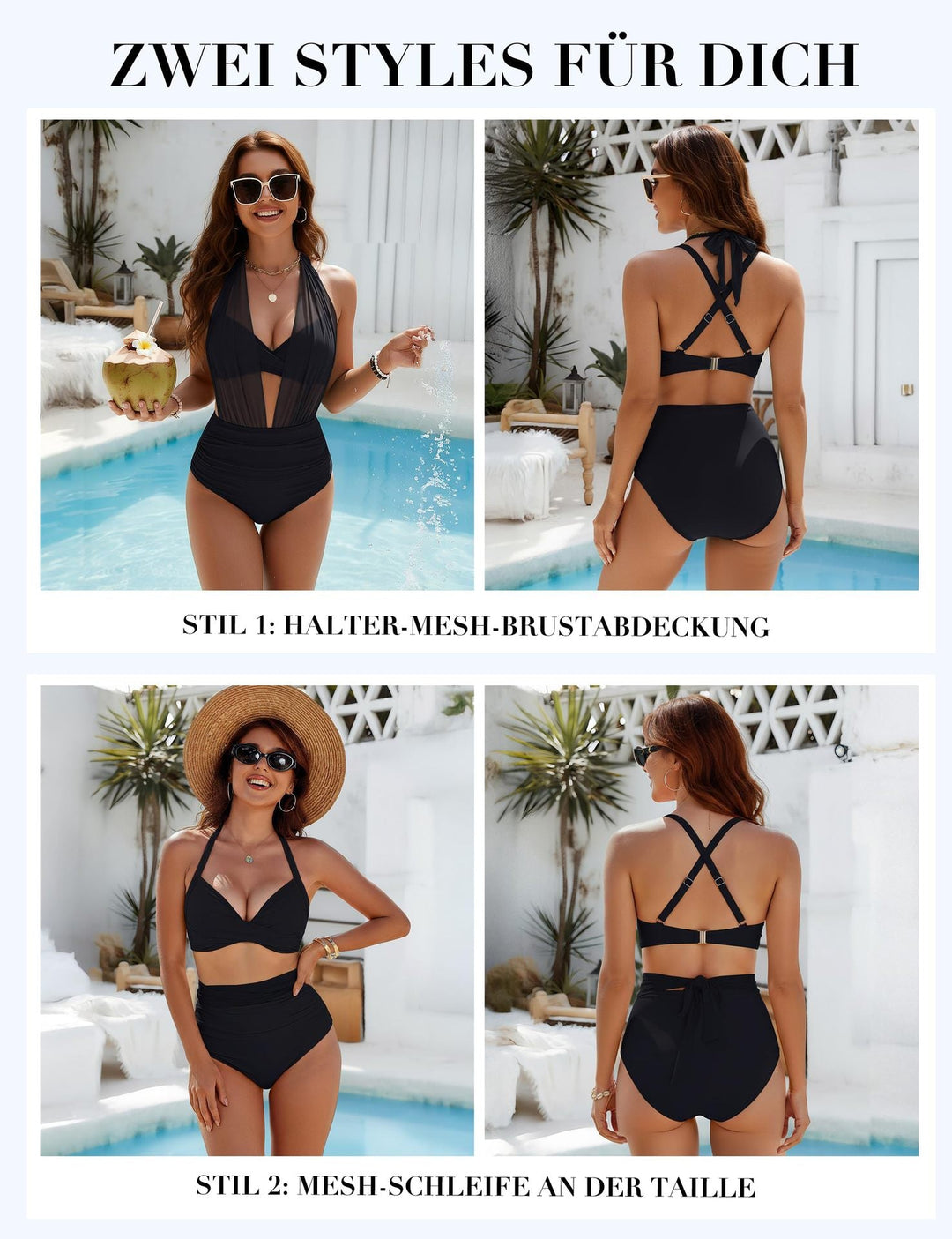 Damen Eleganter Badeanzug mit transparenter Plissee-Optik Drune