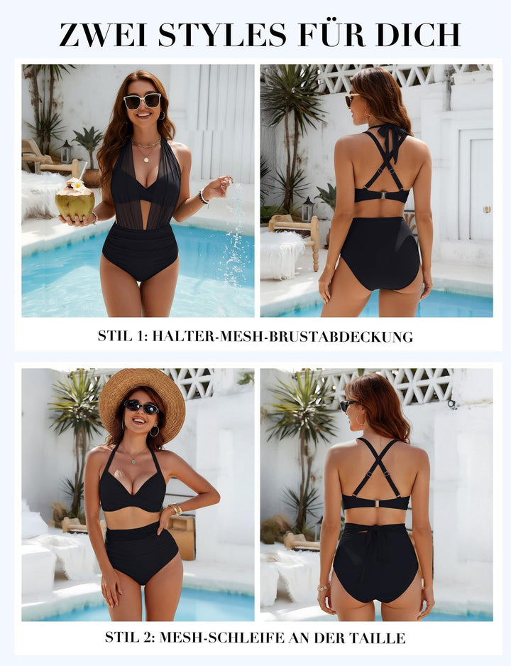 Damen Eleganter Badeanzug mit transparenter Plissee-Optik Drune