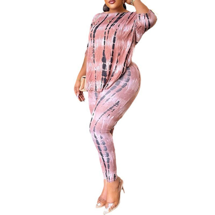 Damen Lässiges Kombinationsoutfit mit abstraktem Muster und überschnittenen Ärmeln Drune