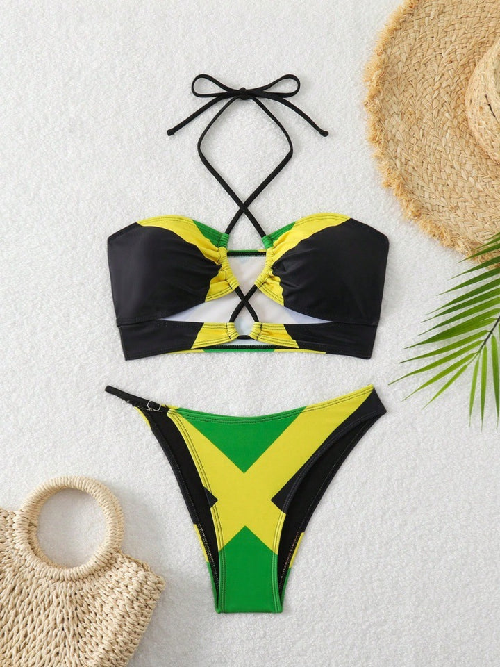 Damen Bikini mit trendy gekreuztem Oberteil und hohem Beinausschnitt Drune