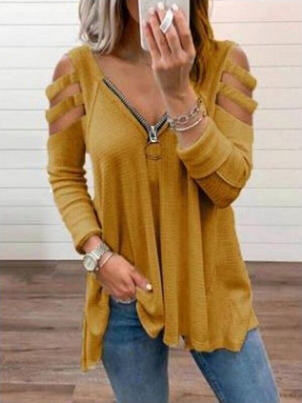 Damen Strickpullover mit modischen Cut-Out-Ärmeln Drune