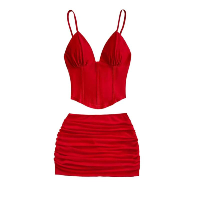 Damen Crop-Top und Mini-Rock Set mit Rüschendetails Drune
