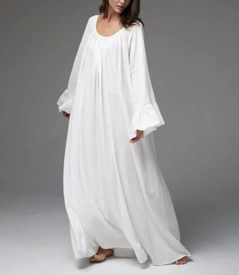 Damen lockeres Maxikleid mit weiten Rüschenärmeln Drune