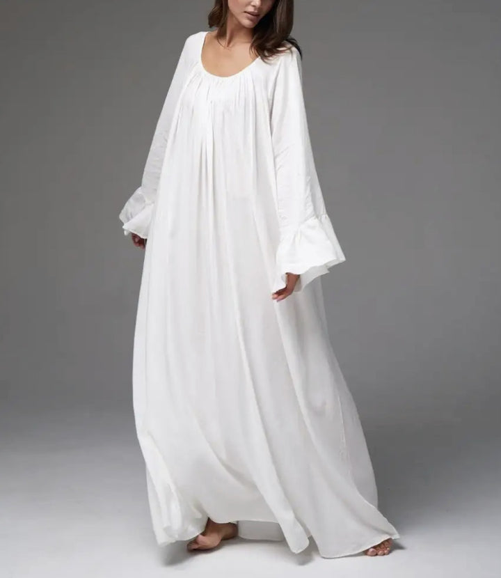 Damen lockeres Maxikleid mit weiten Rüschenärmeln Drune