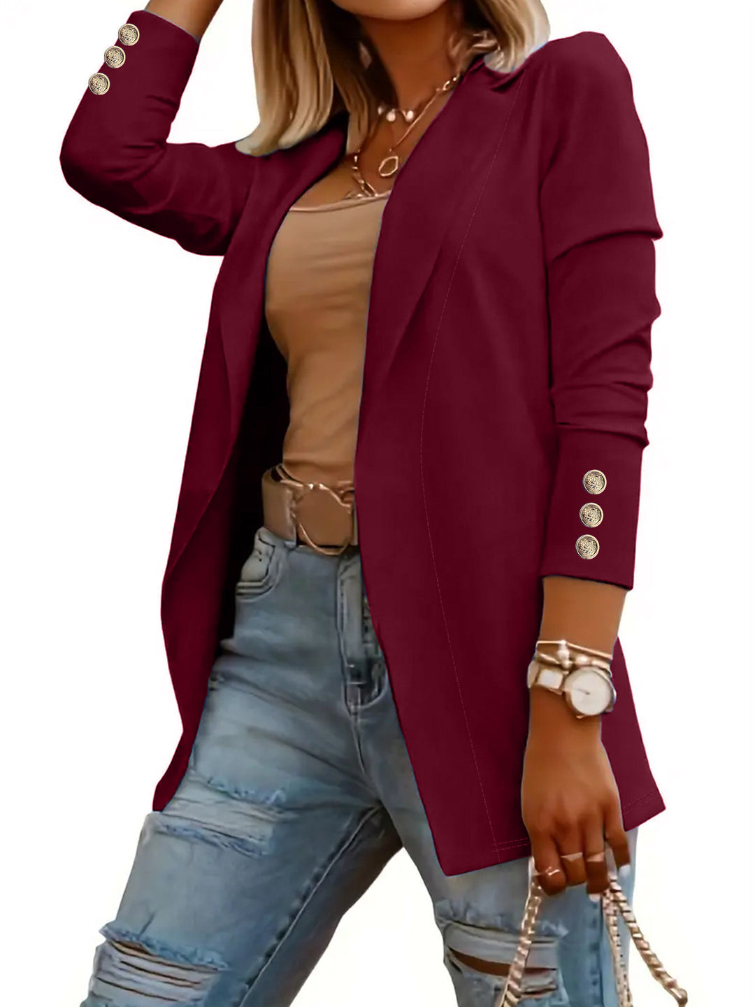 Damen Eleganter Blazer mit glamourösen Knöpfen und taillierter Passform Drune
