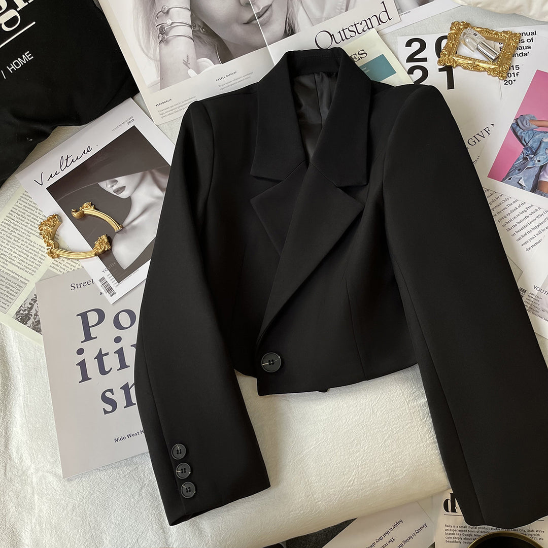 Damen nan kurzer taillierter Blazer mit markantem Revers und Ein-Knopf-Verschluss Drune