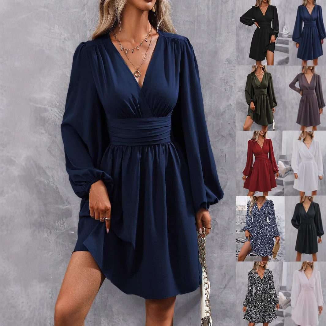 Damen Wickelkleid mit schickem V-Ausschnitt und voluminösen Ärmeln Drune