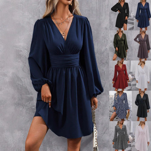Damen Wickelkleid mit schickem V-Ausschnitt und voluminösen Ärmeln Drune