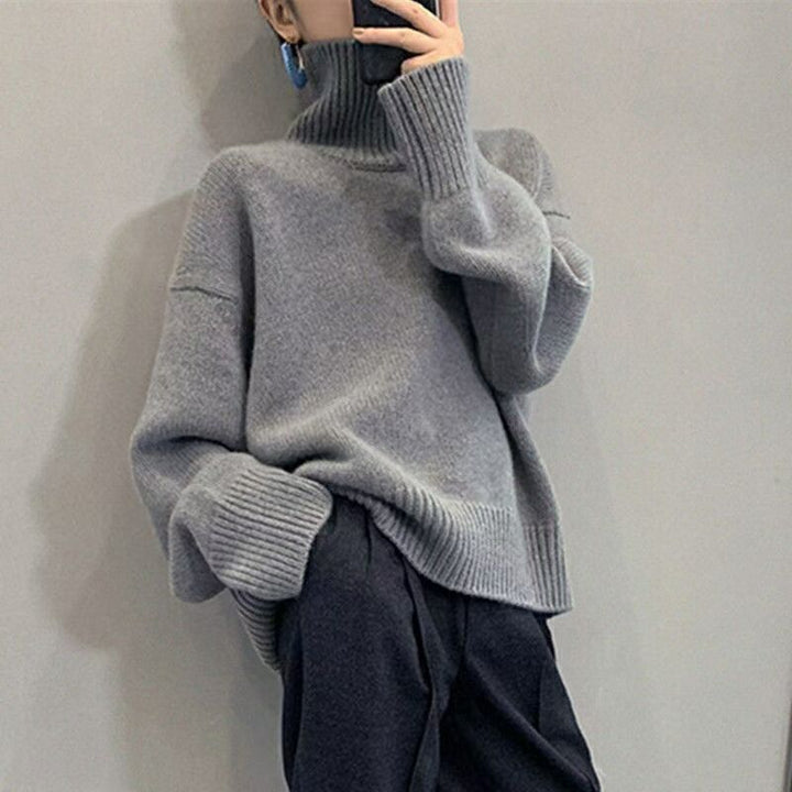 Damen modischer Rollkragenpullover mit weiten Ärmeln und Rippstruktur Drune