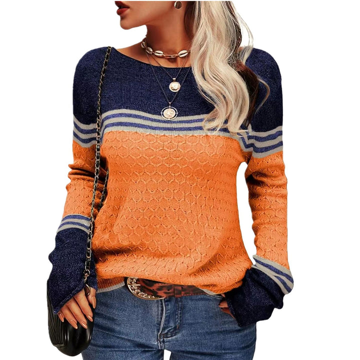 Damen lässiger Strickpullover mit kontrastierenden Farbblöcken und einzigartiger Textur Drune