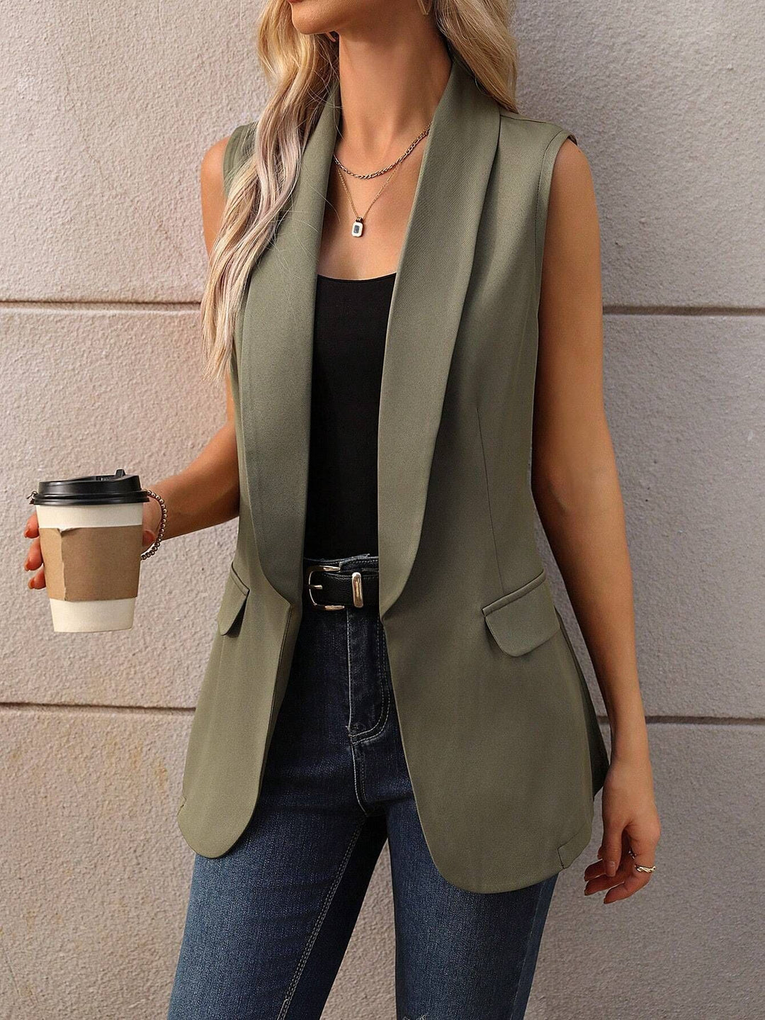 Damen ärmellose Blazerjacke mit schickem Revers Drune