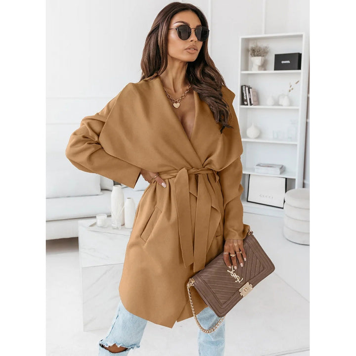 Damen lässiger Oversize-Mantel mit Wickelgürtel Drune