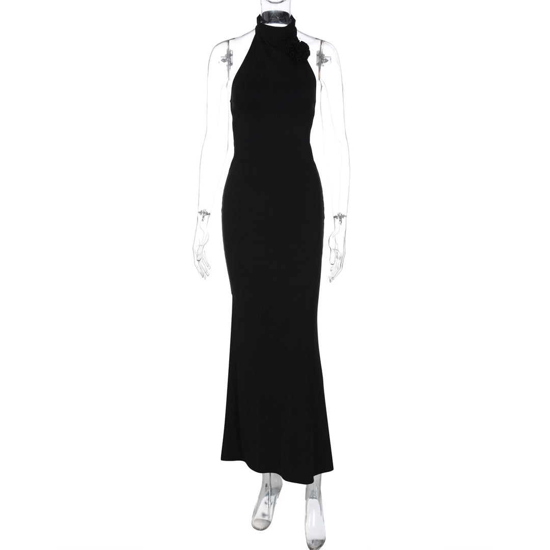 Damen Elegantes Maxi-Kleid mit raffiniertem Halter und floralem Akzent Drune