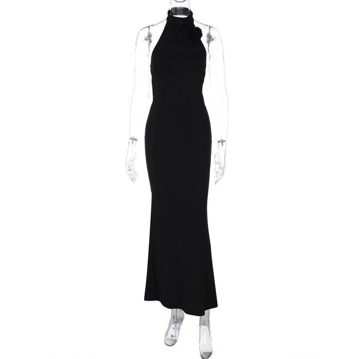 Damen Elegantes Maxi-Kleid mit raffiniertem Halter und floralem Akzent Drune