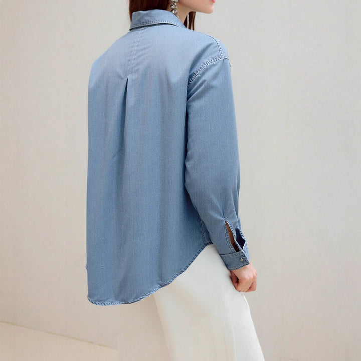 Damen Denim Hemd mit modernen Brusttaschen und elegante Knopfleiste Drune