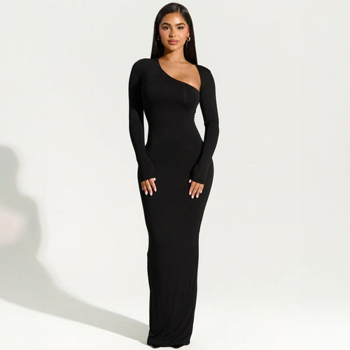 Damen elegantes Wickel-Maxi-Kleid mit asymmetrischem Halsausschnitt Drune