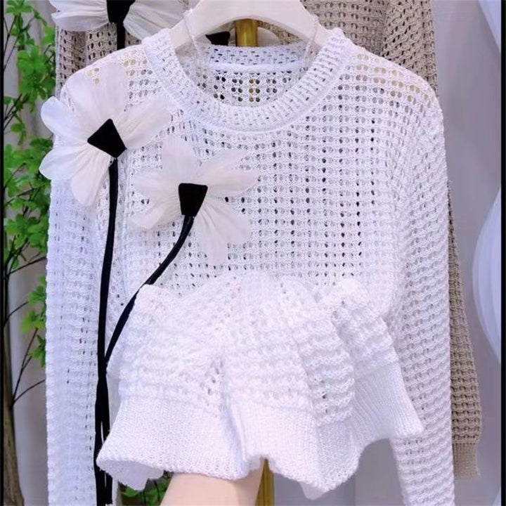 Damen Strickpullover mit einzigartigen floralen Applikationen Drune