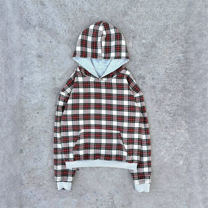 Damen bequemer Kapuzenpullover mit Karomuster Drune