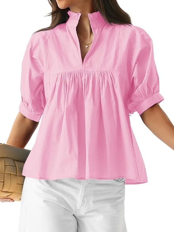 Damen Bluse mit Stehkragen und gepufften Ärmeln Drune