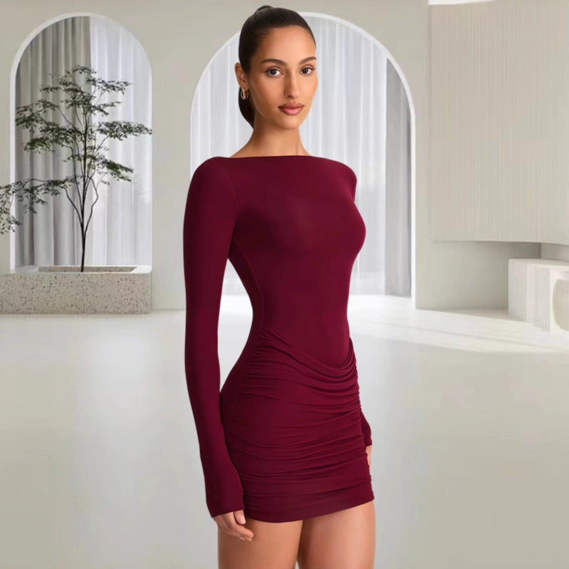 Damen Figurumspielendes Minikleid mit schulterfreiem Design und eleganter Drapierung Drune