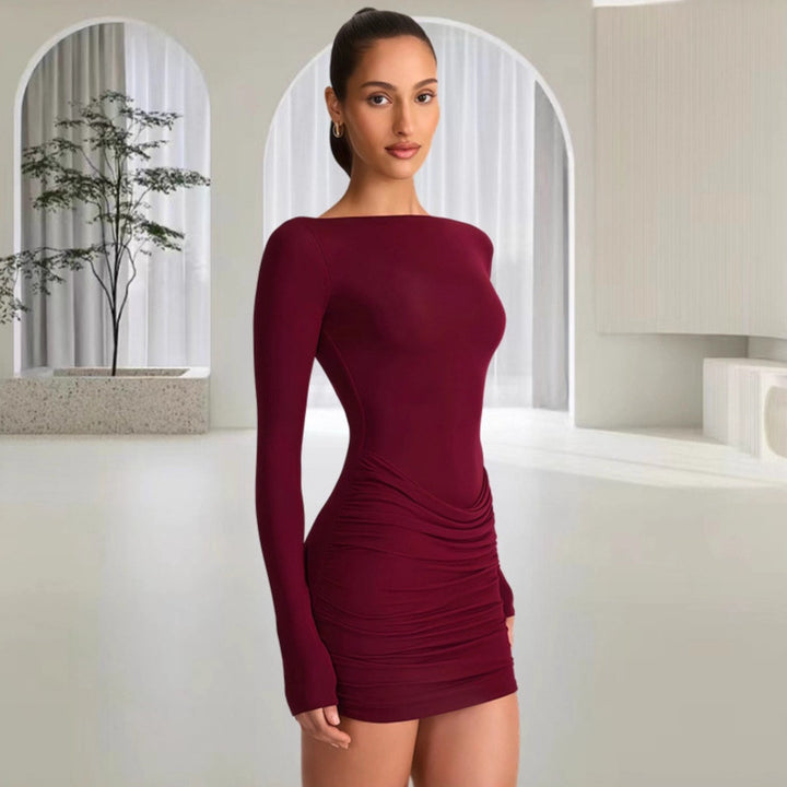 Damen Figurumspielendes Minikleid mit schulterfreiem Design und eleganter Drapierung Drune