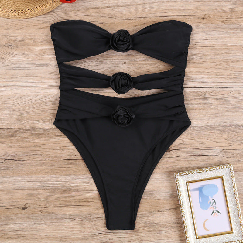Damen Cut-Out Einteiler Badeanzug mit floralem Detail Drune