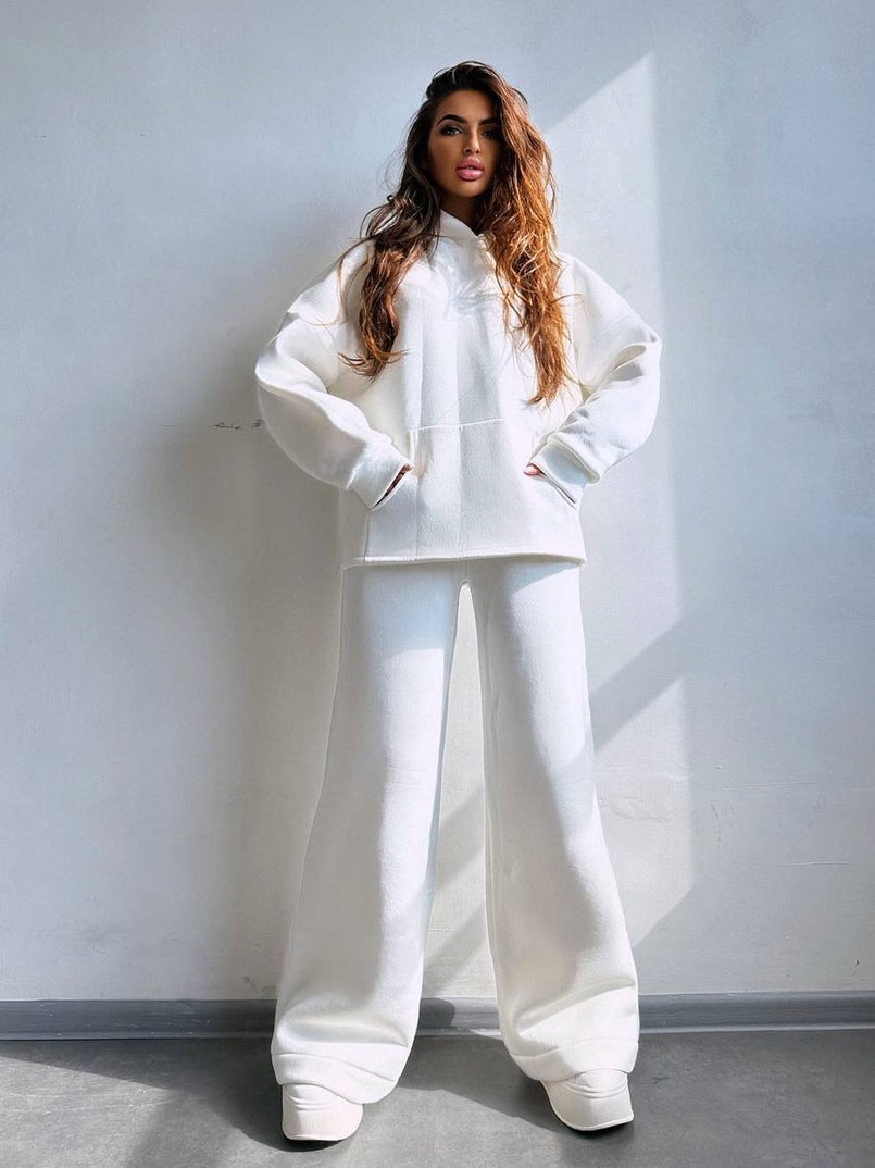 Damen lässiger Kapuzenpullover und weite Hose Set Drune