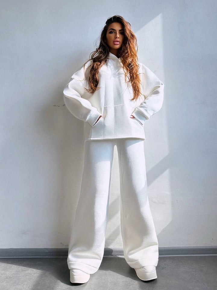 Damen lässiger Kapuzenpullover und weite Hose Set Drune