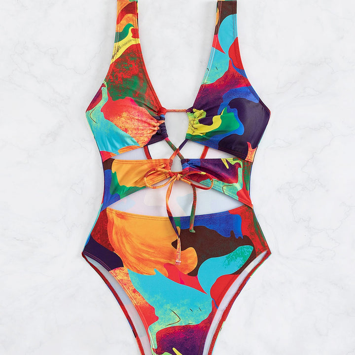 Damen Einteiler Badeanzug mit buntem Cut-Out-Design Drune