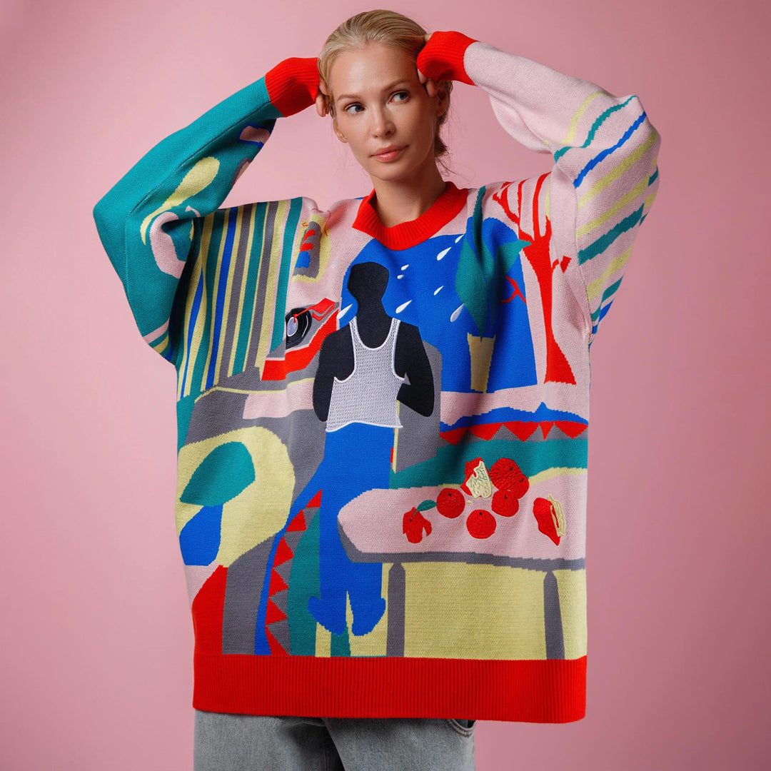 Damen kreativer Pullover mit einzigartigem Kunst-Design Drune