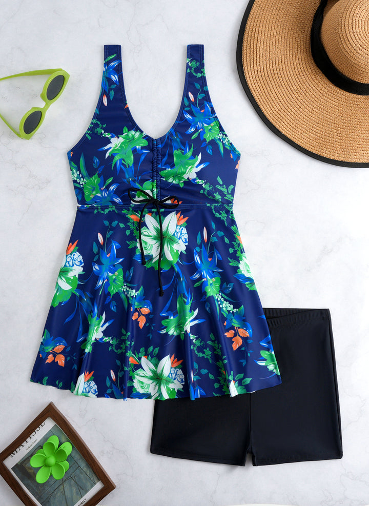 Damen Tankini-Set mit modischem Volant und grafischem Pfauenmuster Drune