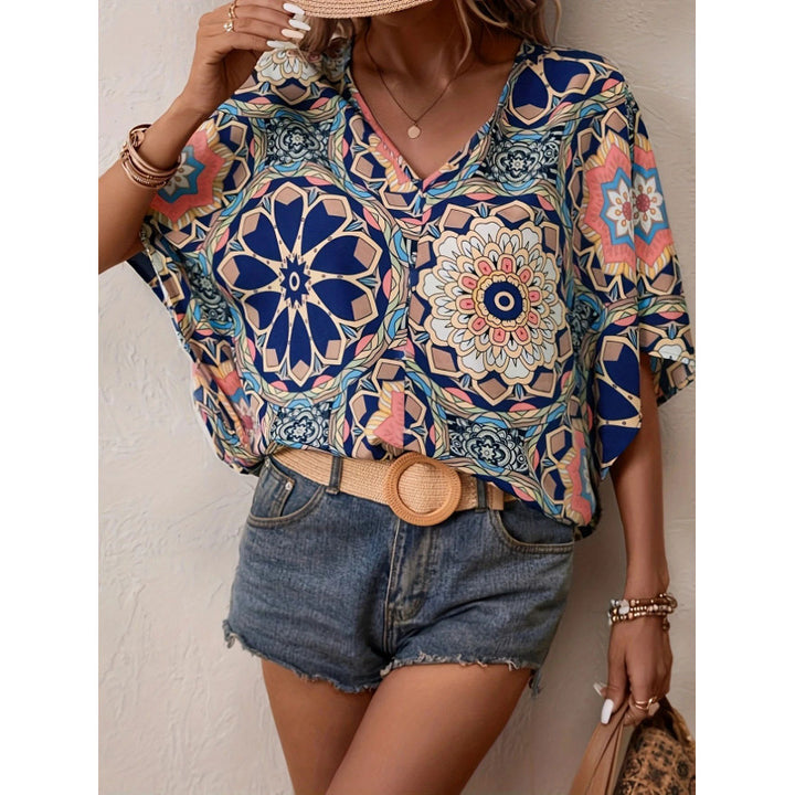Damen Oversized Bluse mit kontrastvollem Blumenmuster Drune