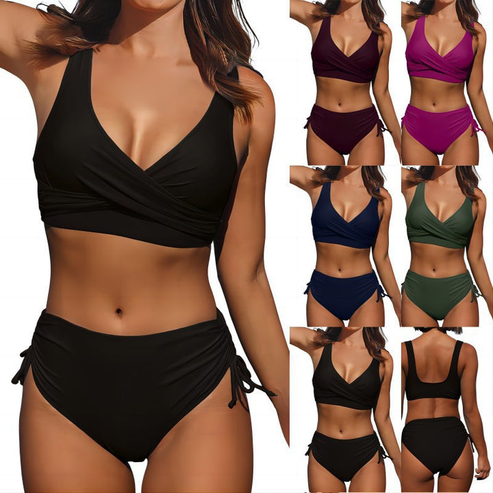 Damen Wickel-Bikini-Set mit elastischen Bündchen und modischem V-Ausschnitt Drune