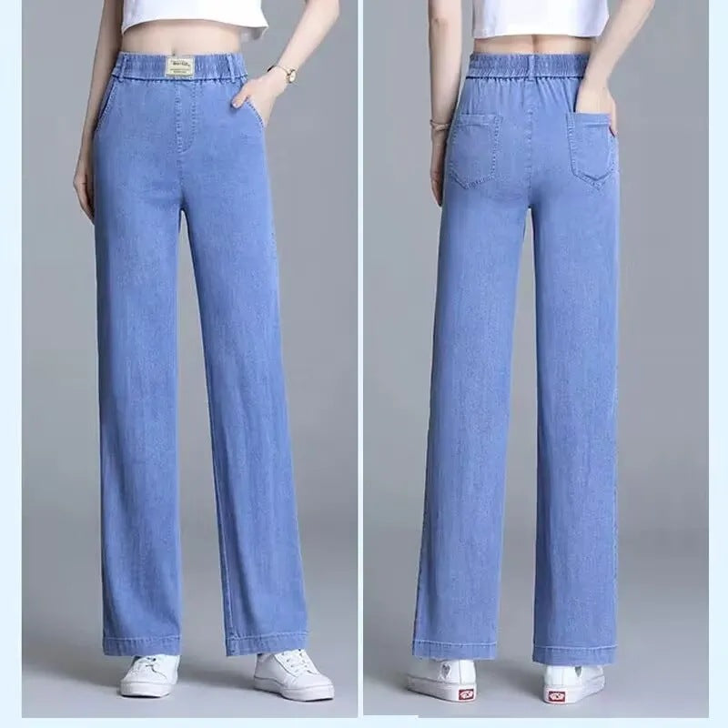 Damen Weite Jeanshose mit elastischem Bund und praktischen Taschen Drune
