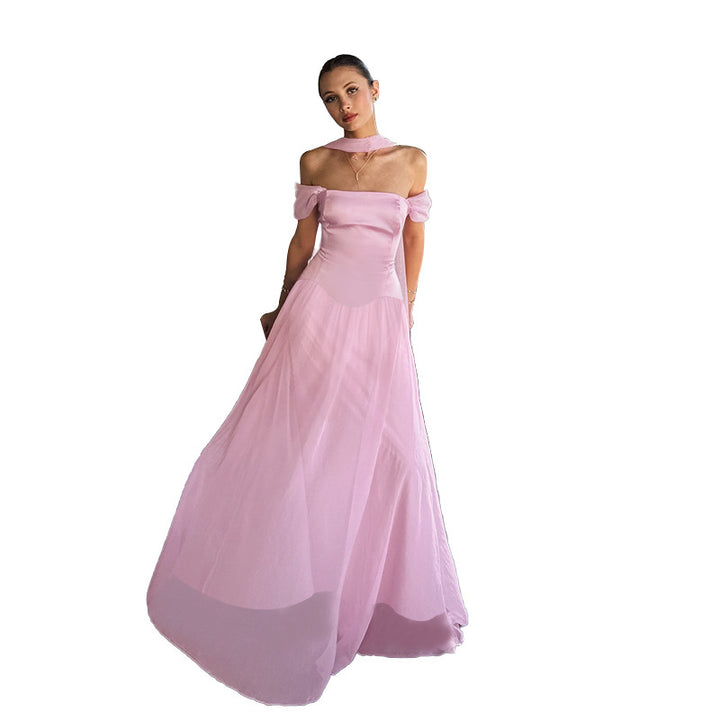 Damen Abendkleid mit schulterfreiem Design und eleganten Rüschen akzenten Drune